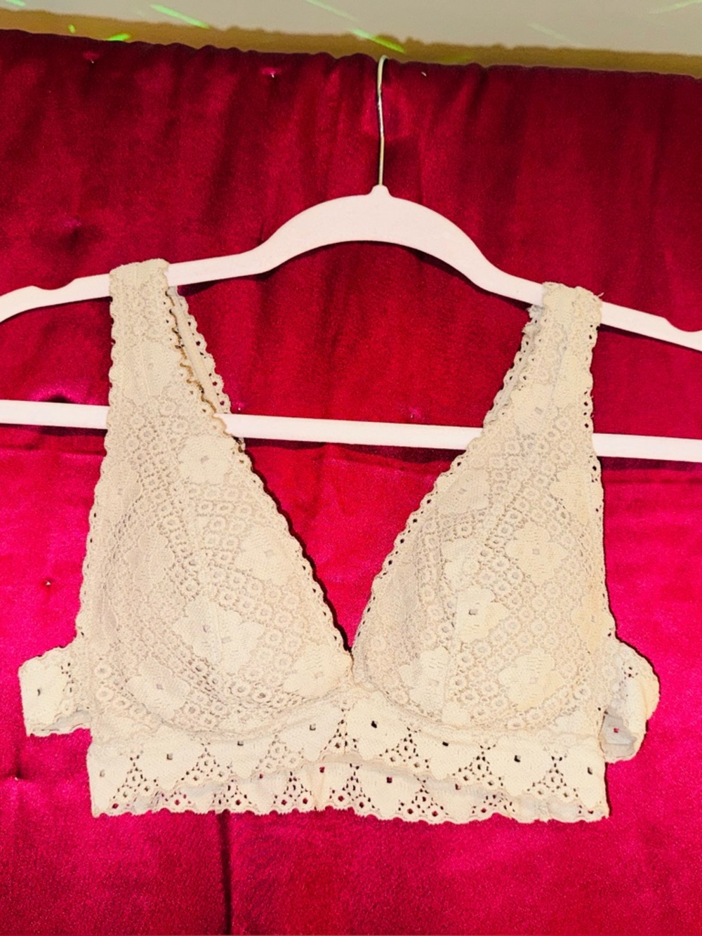 👑 Size Xsmall aerie Beige Crochet Lace Bralette